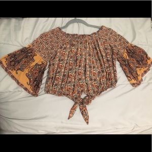 3/$23 Off The Shoulder Tie Front Floral Blouse